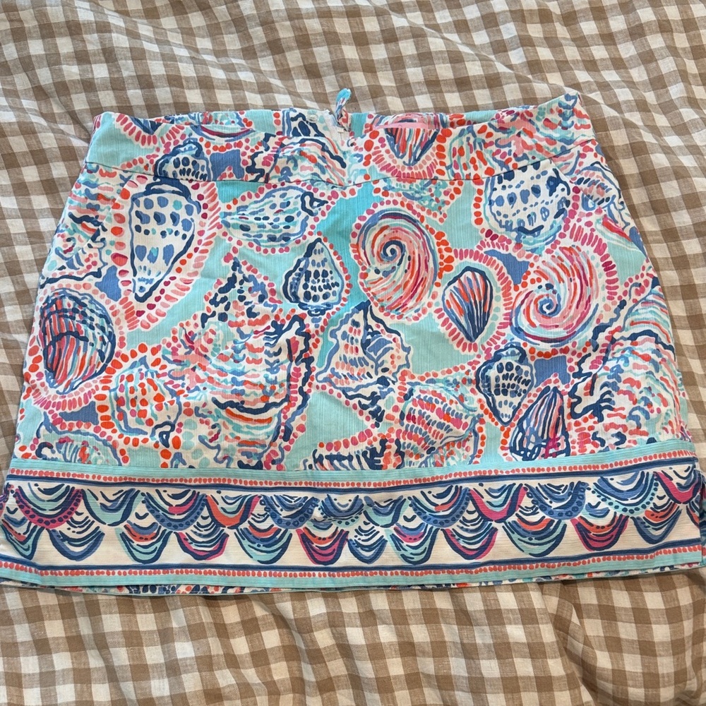 Lilly Pulitzer Aqua and Coral Seashell Mini Skirt